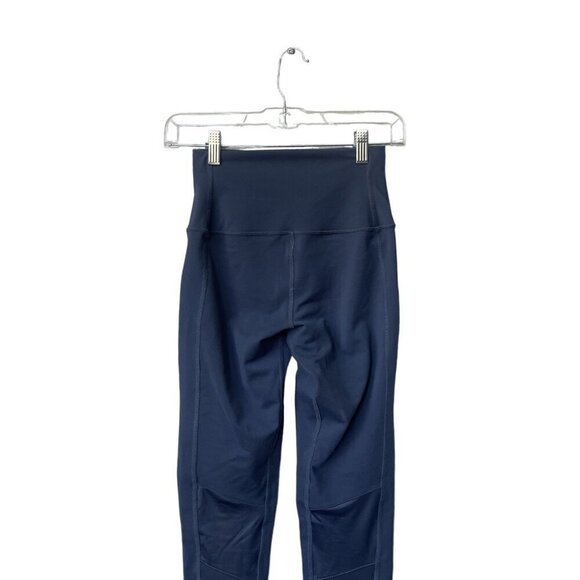 Alo Size XS Leggings Moto Mesh High Waist Navy Blue  Long Yoga Barre Workout - Picture 7 of 10